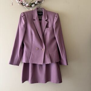 Womens Skirt Suit Mauve Tweed Retro Office Petite 8/9